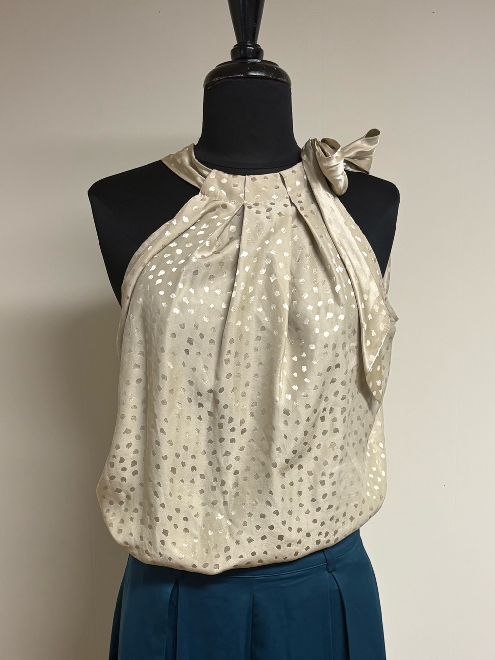 Silk Metallic Dot Halter Tie Neck Top